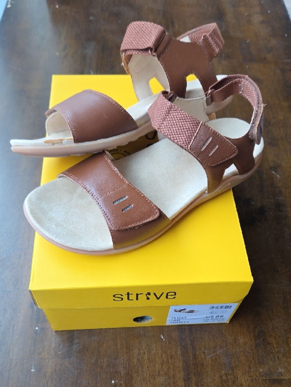 Strive Size 8 Women's Brown Orthopedic Leather Adjustable Strap Sandals